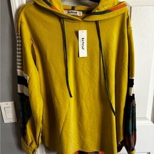 Three Bird Nest Yellow Hoodie with Plaid Details